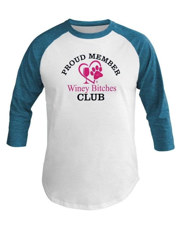 Shirts Wht/Neo Htr Blu / XS Winey Bitches Co 3/4 Sleeve Raglan Shirt WineyBitchesCo