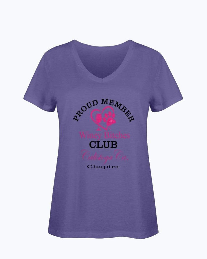 Shirts Purple / S Winey Bitches Club- Proud Member- Calistoga Ca Chapter - Ladies HD V Neck T WineyBitchesCo