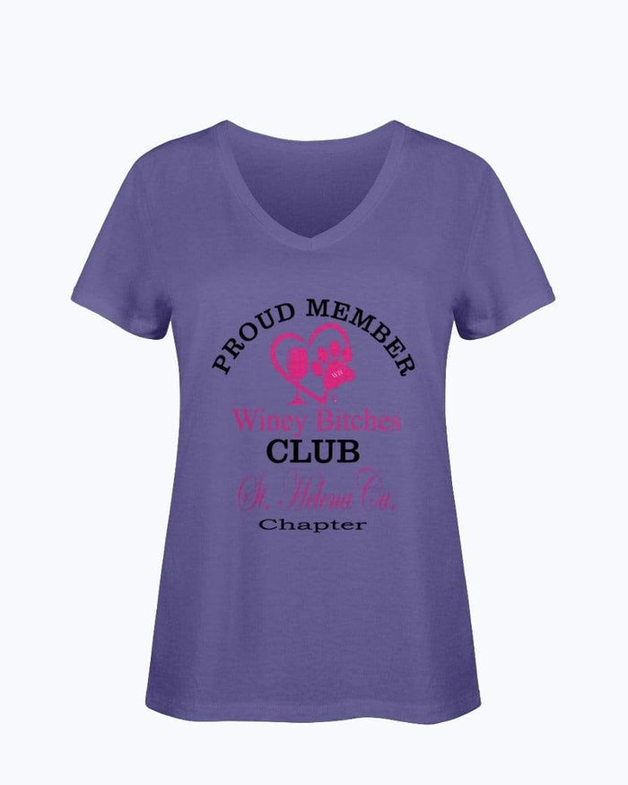 Shirts Purple / S Winey Bitches Club- Proud Member- St. Helena Ca Chapter - Ladies HD V Neck T WineyBitchesCo