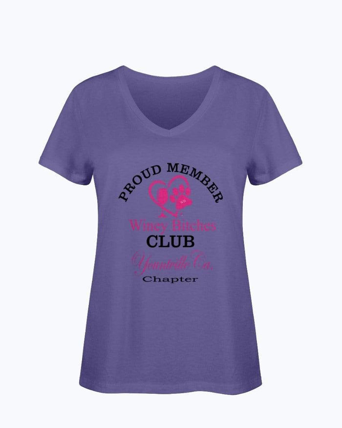 Shirts Purple / S Winey Bitches Club- Proud Member- Yountville Ca Chapter - Ladies HD V Neck T WineyBitchesCo