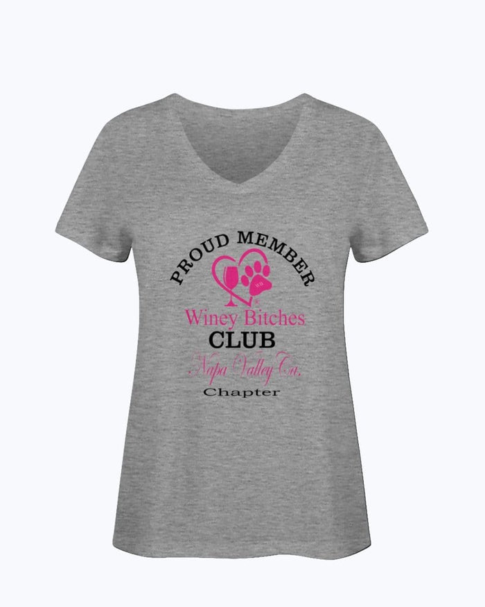 Shirts Athletic Heather / S Winey Bitches Club- Proud Member-Napa Valley Ca Chapter - Ladies HD V Neck T WineyBitchesCo