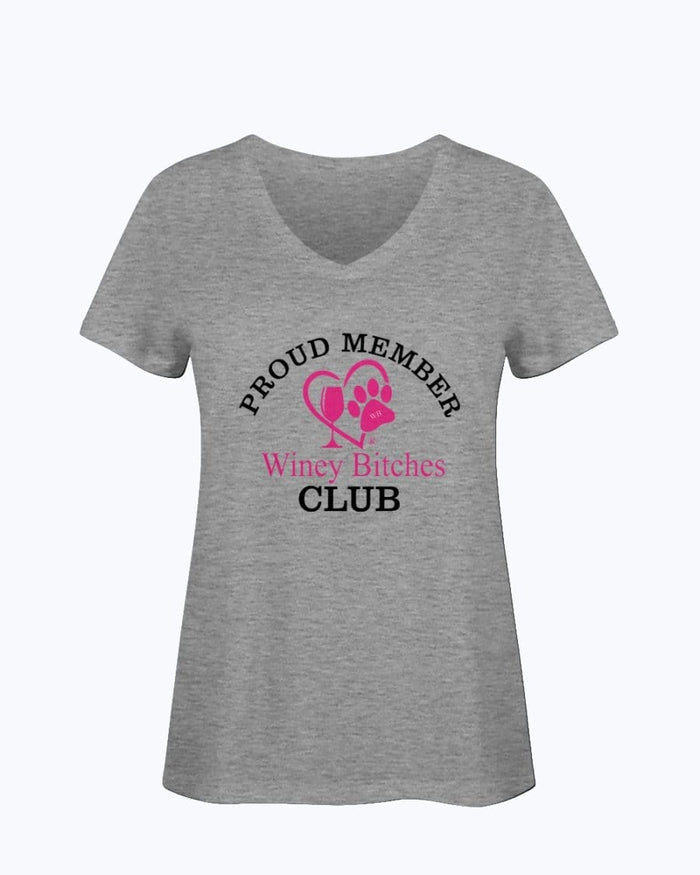 Shirts Athletic Heather / S Winey Bitches Club-Proud Member Ladies HD V Neck T WineyBitchesCo