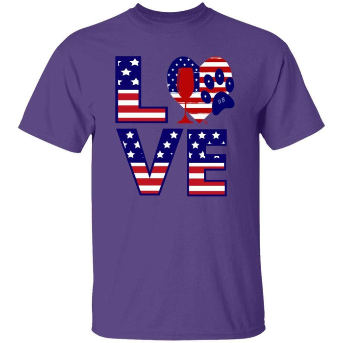 T-Shirts Purple / S Winey Bitches Co "American Love Paw"  5.3 oz. T-Shirt WineyBitchesCo