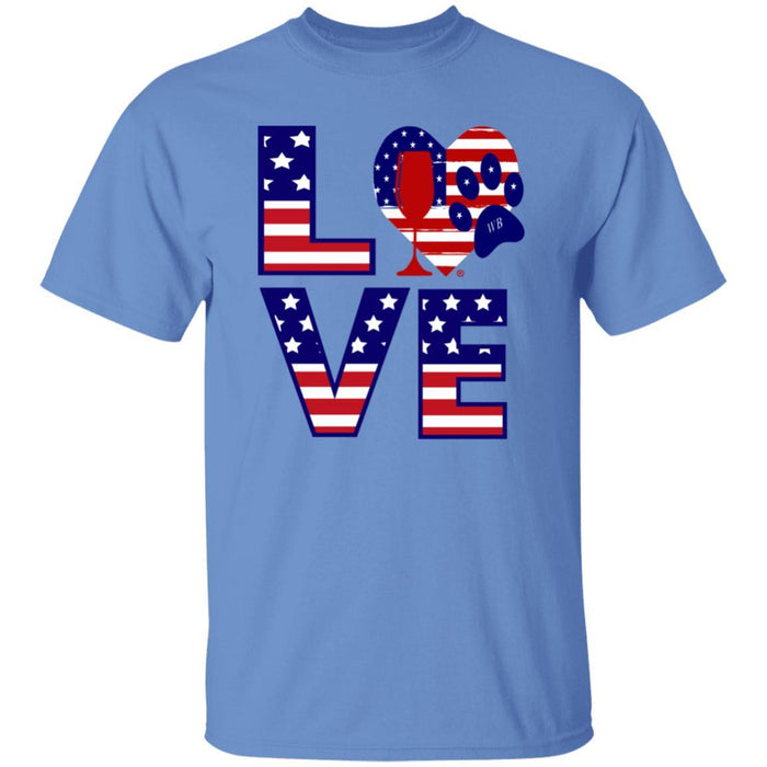 T-Shirts Carolina Blue / S Winey Bitches Co "American Love Paw"  5.3 oz. T-Shirt WineyBitchesCo
