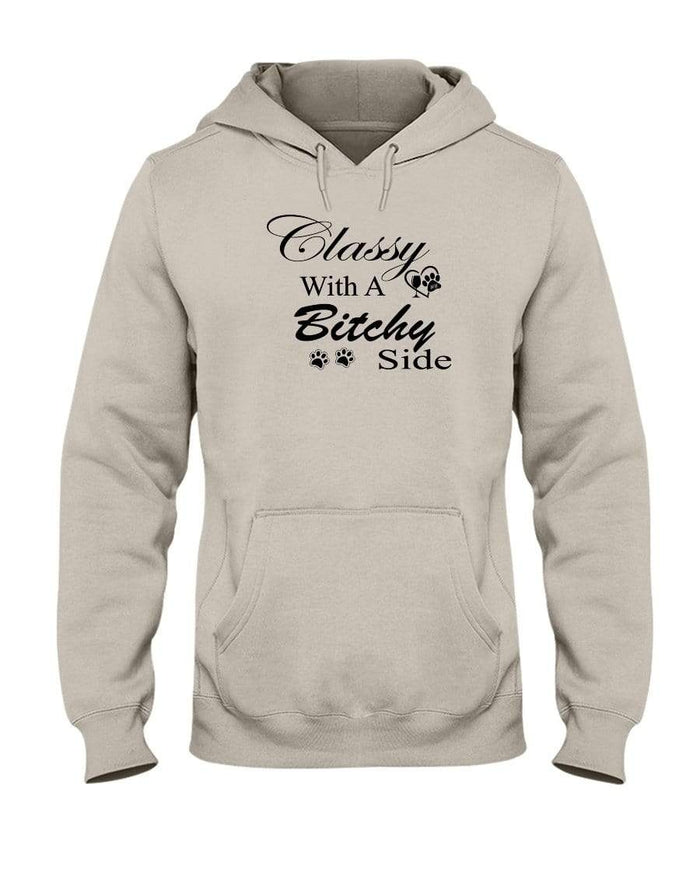 Sweatshirts Sandstone / S Winey Bitches Co "Classy with a Bitchy Side" White Letters 50/50 Hoodie WineyBitchesCo