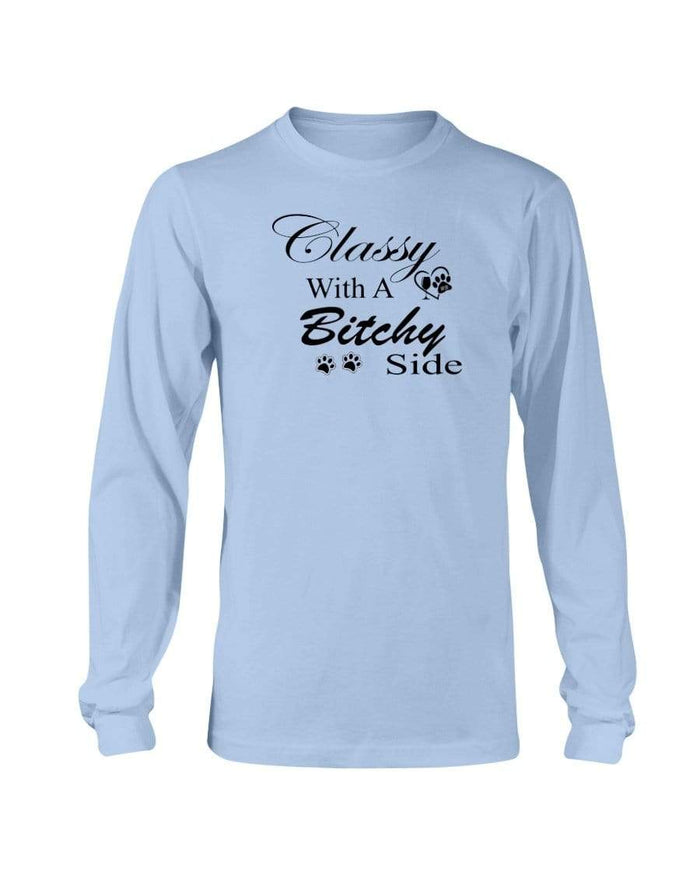 Shirts Light Blue / S Winey Bitches Co "Classy with a Bitchy Side" White Letters Long Sleeve T-Shirt WineyBitchesCo
