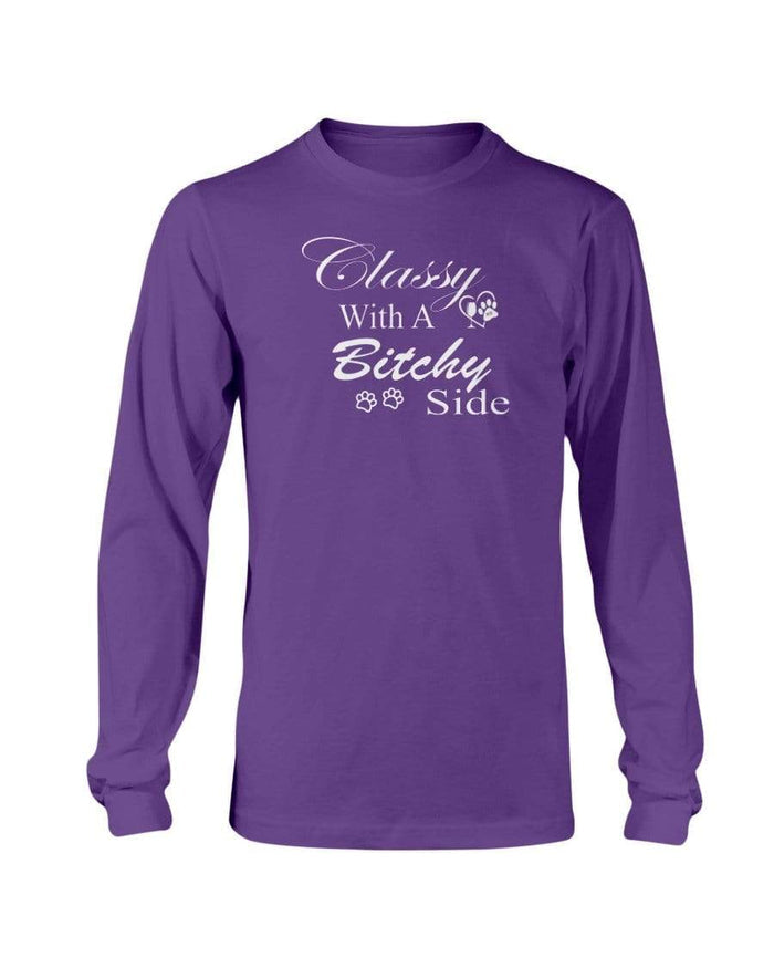 Shirts Purple / S Winey Bitches Co "Classy with a Bitchy Side" White Letters Long Sleeve T-Shirt WineyBitchesCo