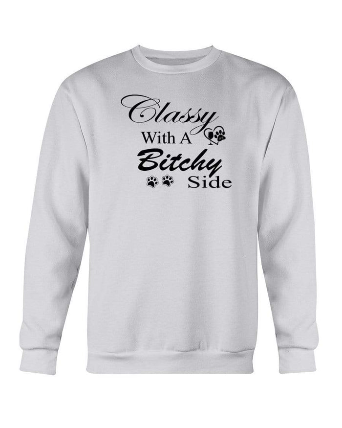 Sweatshirts Ash / S Winey Bitches Co "Classy with a Bitchy Side" White Letters Sweatshirt - Crew WineyBitchesCo
