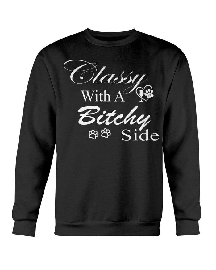 Sweatshirts Black / S Winey Bitches Co "Classy with a Bitchy Side" White Letters Sweatshirt - Crew WineyBitchesCo