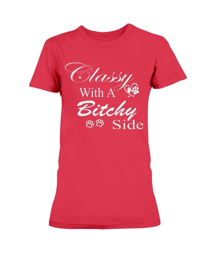 Shirts Red / XS Winey Bitches Co "Classy with a Bitchy Side" White Letters Ultra Ladies T-Shirt WineyBitchesCo