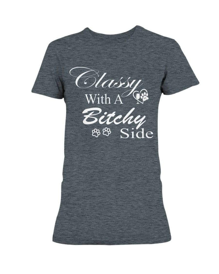 Shirts Dark Heather / XS Winey Bitches Co "Classy with a Bitchy Side" White Letters Ultra Ladies T-Shirt WineyBitchesCo