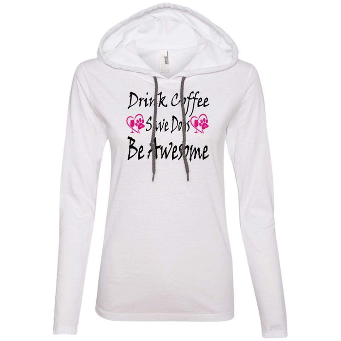 T-Shirts White/Dark Grey / S Winey Bitches Co "Drink Coffee Save Dogs Be Awesome" Ladies' LS T-Shirt Hoodie WineyBitchesCo