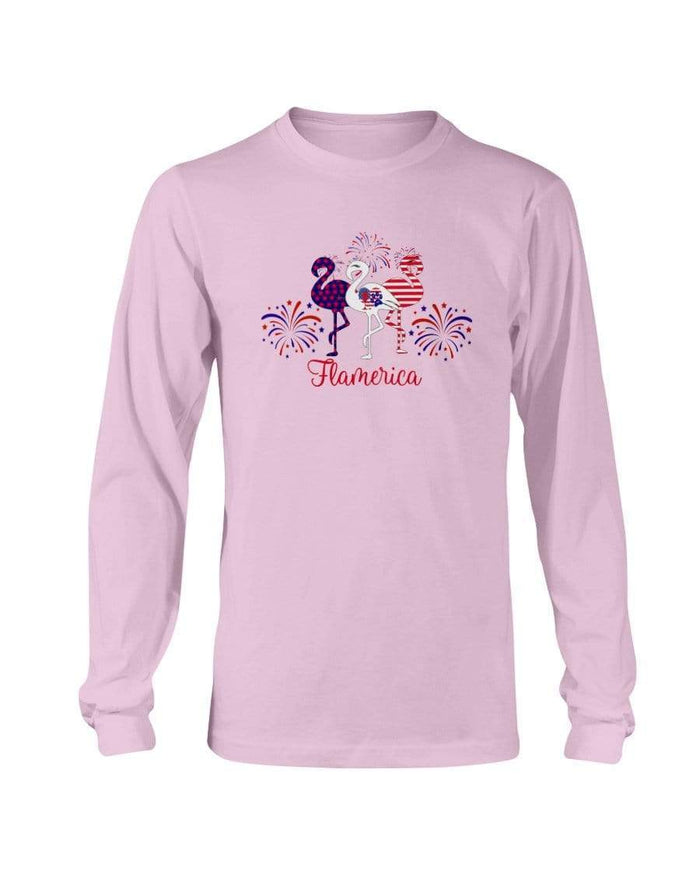 Shirts Light Pink / S Winey Bitches Co " Flamerica" Patriotic Flamingo Long Sleeve T-Shirt WineyBitchesCo