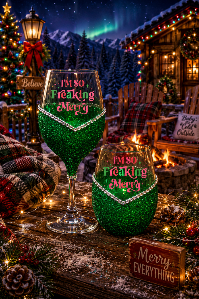 Winey Bitches Co Funny "I'm So Freaking Merry" Christmas Holiday Drinkware-Choose your color