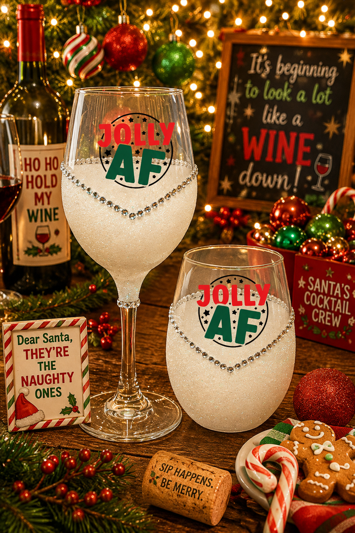 Winey Bitches Co Funny "Jolly AF" Christmas Holiday Drinkware-Choose your color