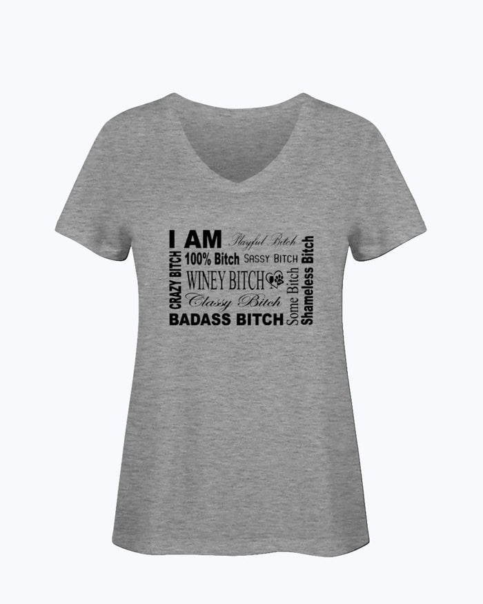 Shirts Winey Bitches Co "I Am Bitch"-Black Letters- Ladies HD V Neck T WineyBitchesCo