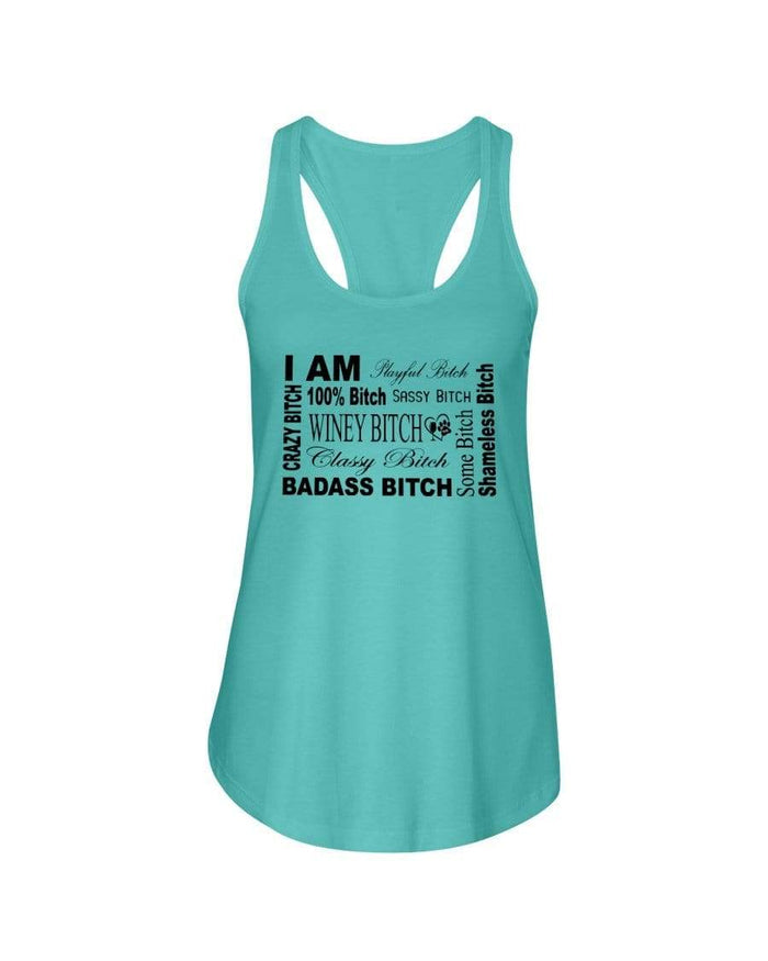 Shirts Tahiti Blue / XS Winey Bitches Co "I Am Bitch"-Black Letters- Ladies Racerback Tank WineyBitchesCo