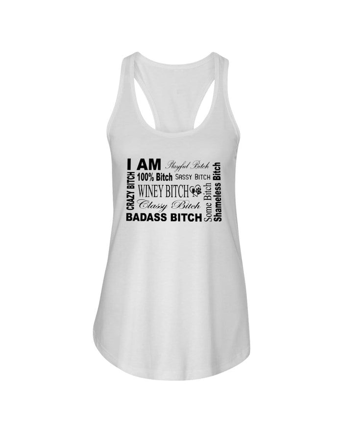 Shirts White / XS Winey Bitches Co "I Am Bitch"-Black Letters- Ladies Racerback Tank WineyBitchesCo