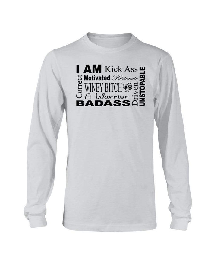 Shirts Ash / S Winey Bitches Co "I Am Motivated" Black Lettering- Long Sleeve T-Shirt WineyBitchesCo