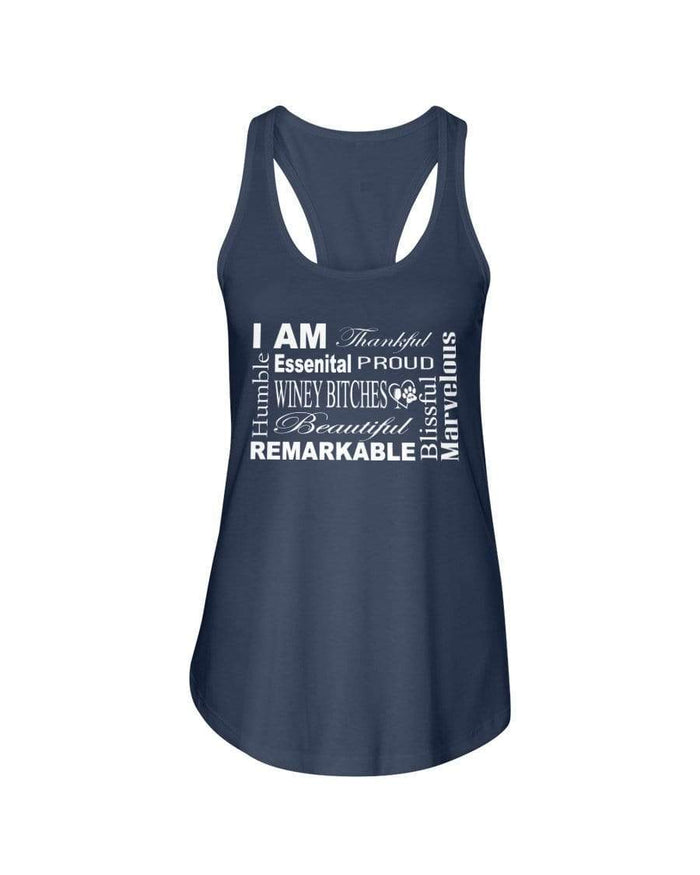 Shirts Indigo / XS Winey Bitches Co "I Am Proud" White Lettering- Ladies Racerback Tank WineyBitchesCo