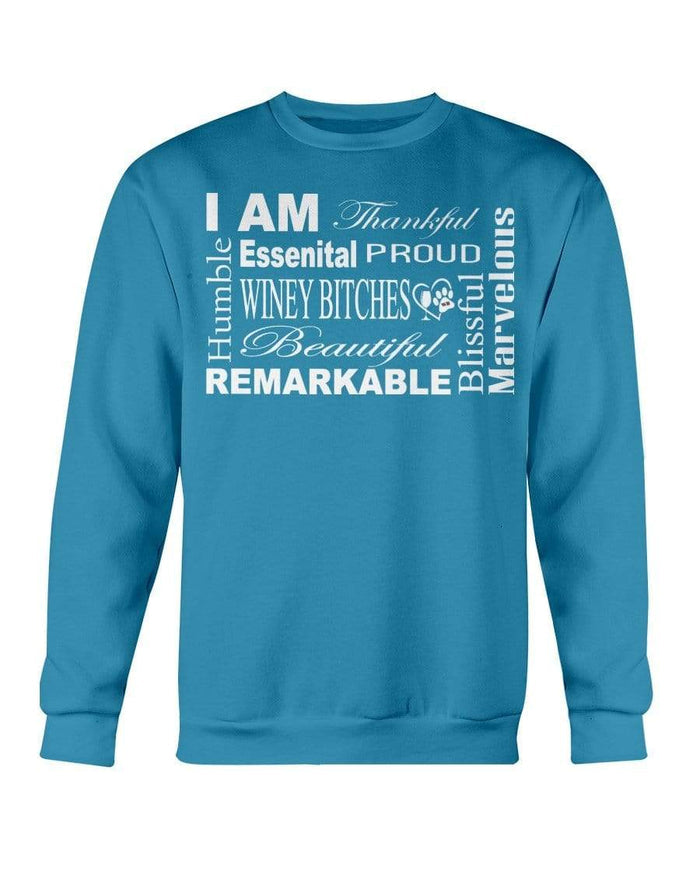 Sweatshirts Antique Sapphire / S Winey Bitches Co "I Am Proud" White Lettering-Sweatshirt - Crew WineyBitchesCo