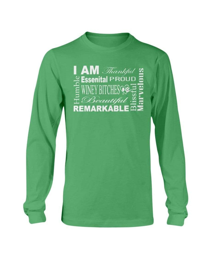 Shirts Irish Green / S Winey Bitches Co "I Am Essential" White Letters- Long Sleeve T-Shirt WineyBitchesCo