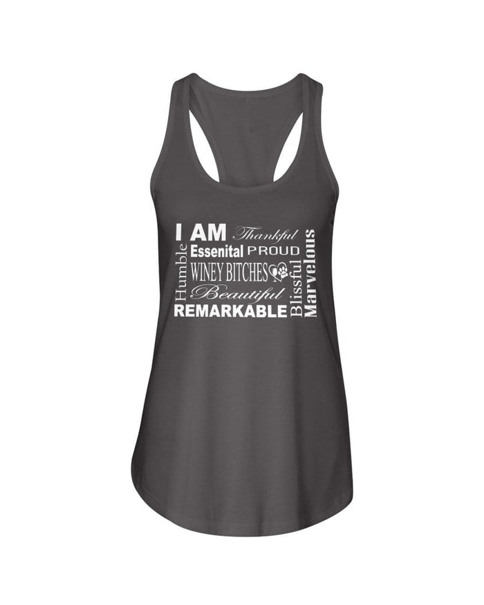 Shirts Dark Gray / XS Winey Bitches Co "I Am Essential" White Letters- Ladies Racerback Tank WineyBitchesCo