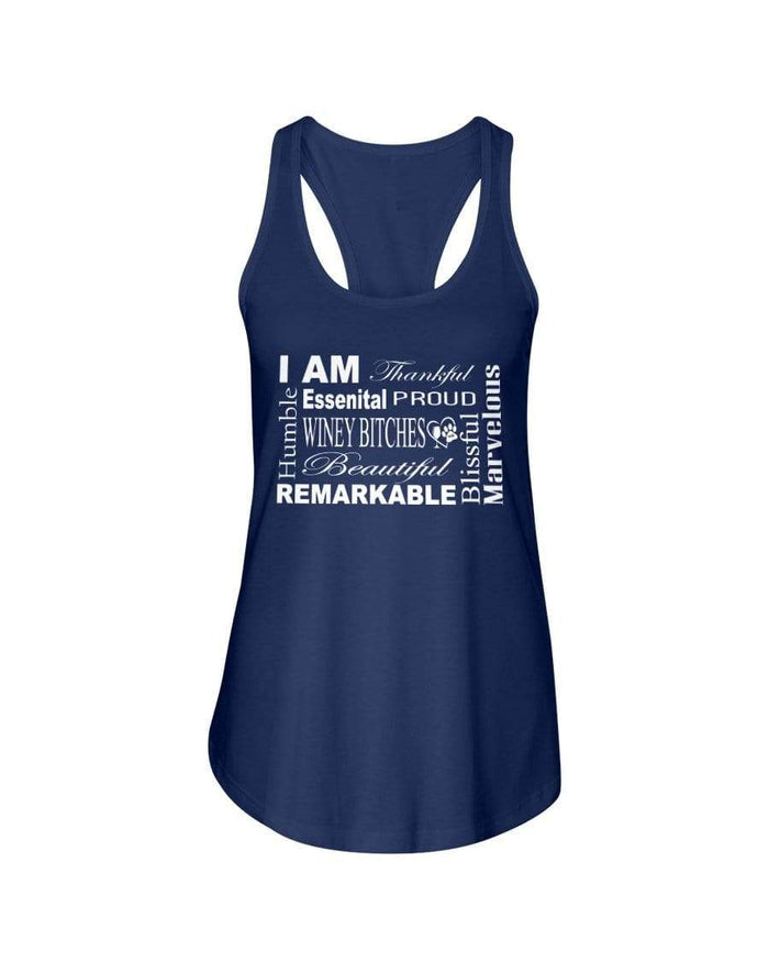 Shirts Midnight Navy / XS Winey Bitches Co "I Am Essential" White Letters- Ladies Racerback Tank WineyBitchesCo