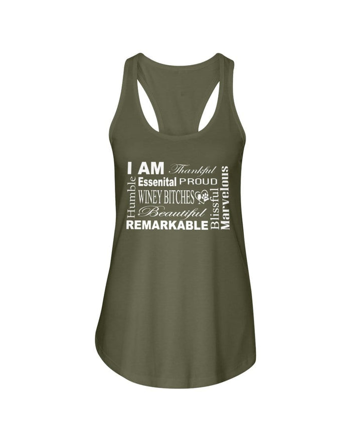 Shirts Military Green / XS Winey Bitches Co "I Am Essential" White Letters- Ladies Racerback Tank WineyBitchesCo