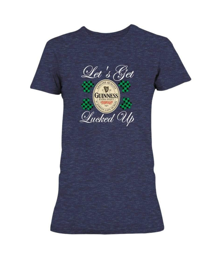 Shirts Heather Navy / S Winey Bitches Co "Let's Get Lucked Up" Guinness Wht Lettering Ladies Missy T-Shirt WineyBitchesCo