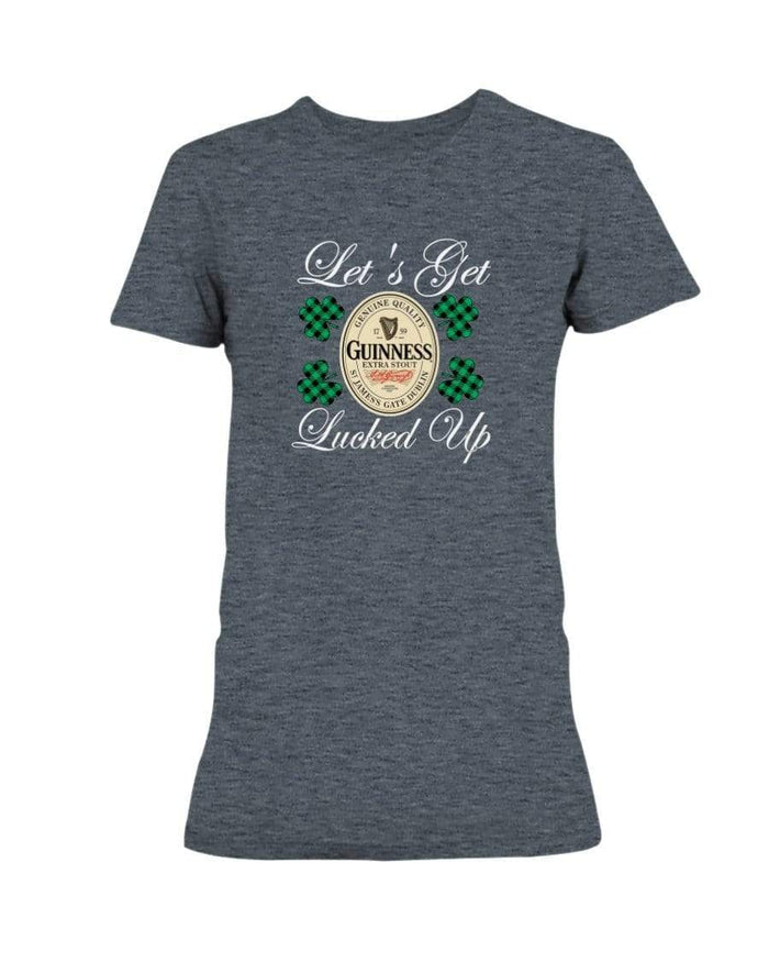 Shirts Dark Heather / S Winey Bitches Co "Let's Get Lucked Up" Guinness Wht Lettering Ladies Missy T-Shirt WineyBitchesCo