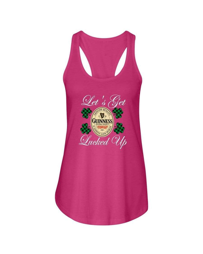 Shirts Hot Pink / XS Winey Bitches Co "Let's Get Lucked Up" Guinness Wht Lettering Ladies Racerback Tank WineyBitchesCo