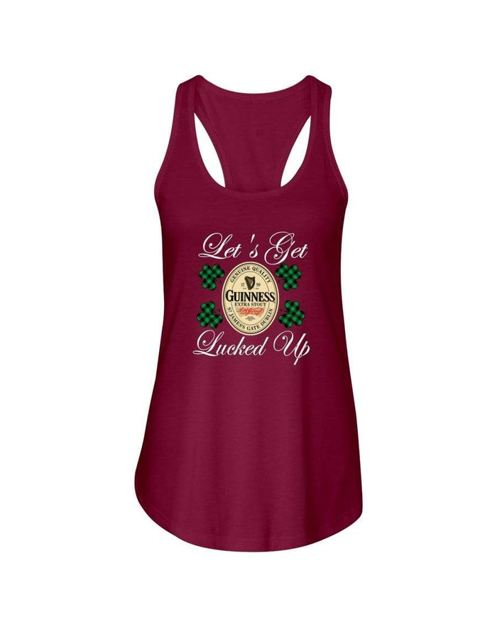 Shirts Scarlet / XS Winey Bitches Co "Let's Get Lucked Up" Guinness Wht Lettering Ladies Racerback Tank WineyBitchesCo