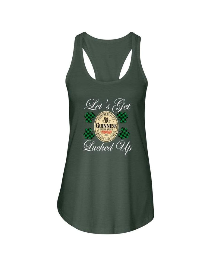Shirts Military Green / XS Winey Bitches Co "Let's Get Lucked Up" Guinness Wht Lettering Ladies Racerback Tank WineyBitchesCo