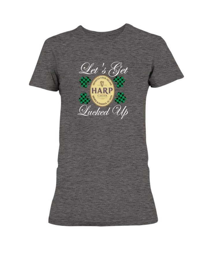 Shirts Graphite Heather / S Winey Bitches Co "Let's Get Lucked Up" Harp Wht Lettering Ladies Missy T-Shirt WineyBitchesCo