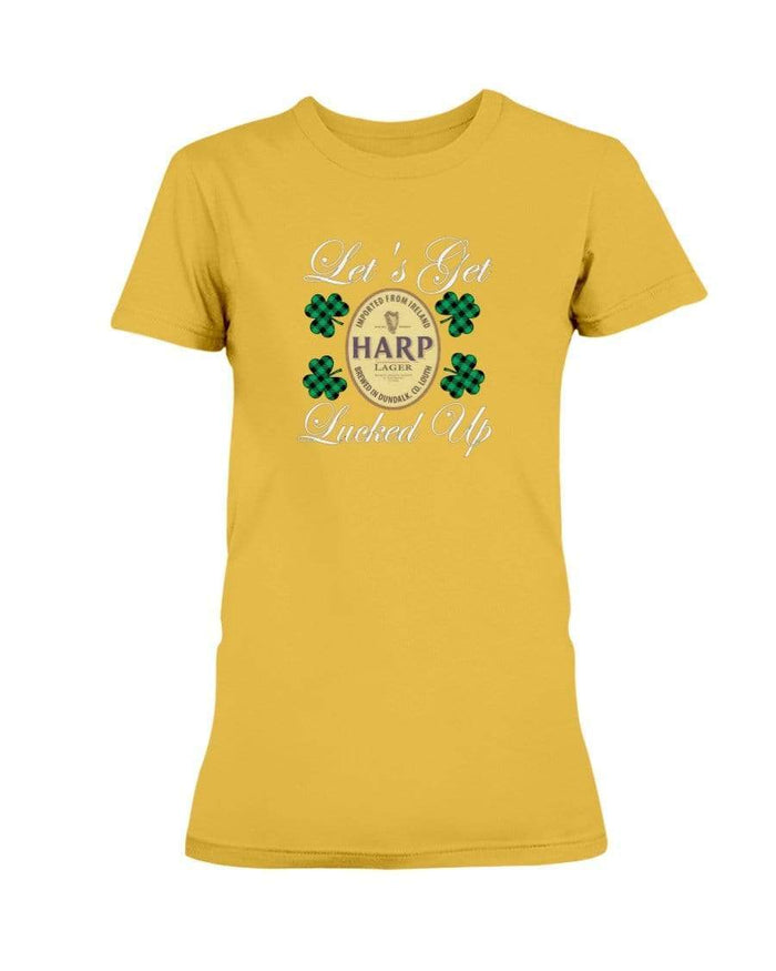 Shirts Gold / S Winey Bitches Co "Let's Get Lucked Up" Harp Wht Lettering Ladies Missy T-Shirt WineyBitchesCo