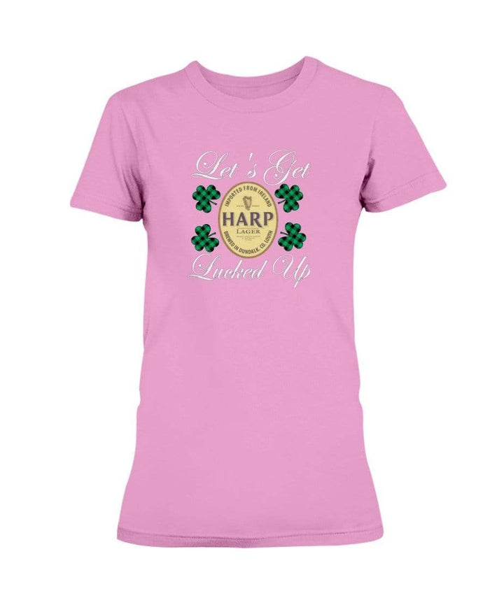 Shirts Azalea / S Winey Bitches Co "Let's Get Lucked Up" Harp Wht Lettering Ladies Missy T-Shirt WineyBitchesCo