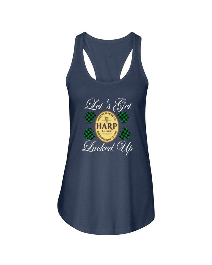 Shirts Indigo / XS Winey Bitches Co "Let's Get Lucked Up" Harp Wht Lettering Ladies Racerback Tank WineyBitchesCo