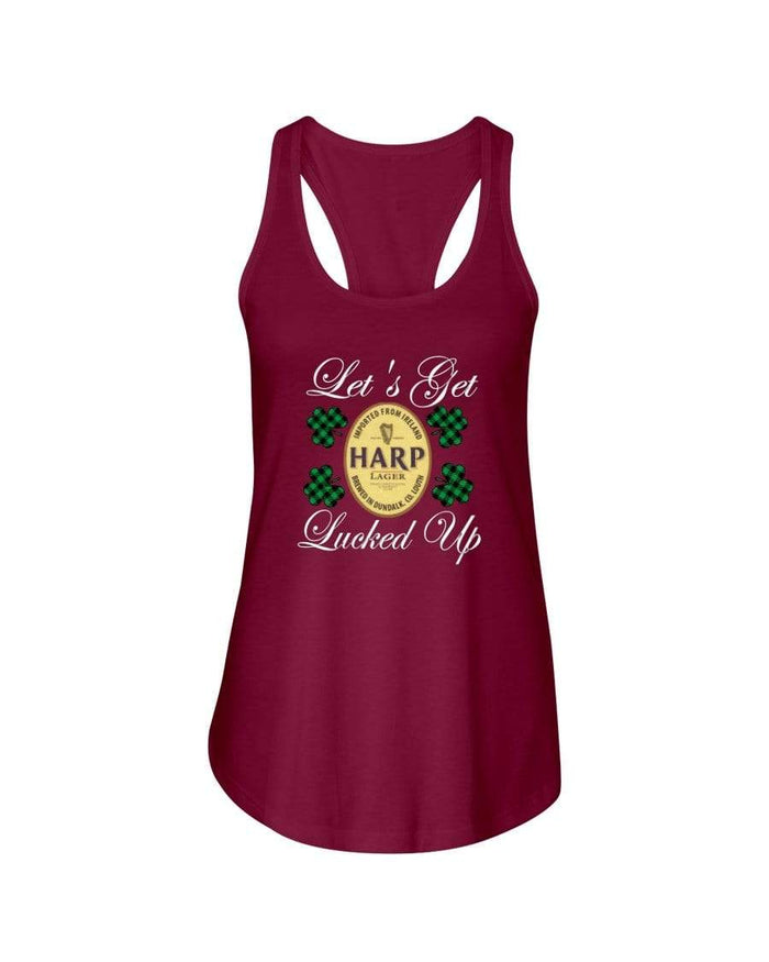 Shirts Scarlet / XS Winey Bitches Co "Let's Get Lucked Up" Harp Wht Lettering Ladies Racerback Tank WineyBitchesCo