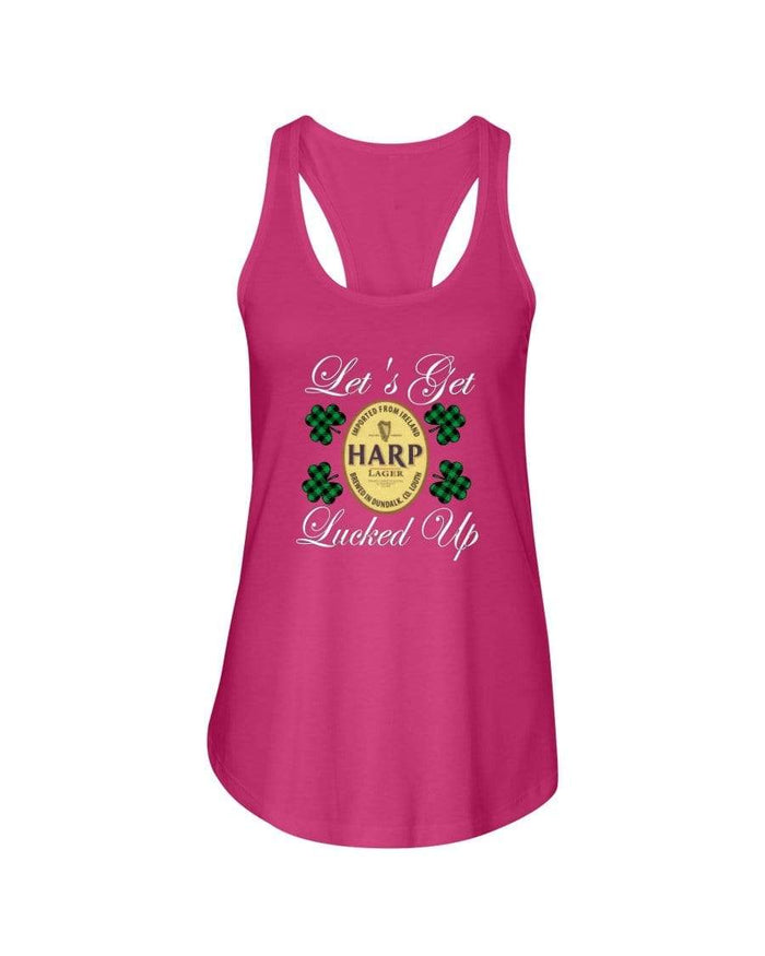 Shirts Hot Pink / XS Winey Bitches Co "Let's Get Lucked Up" Harp Wht Lettering Ladies Racerback Tank WineyBitchesCo