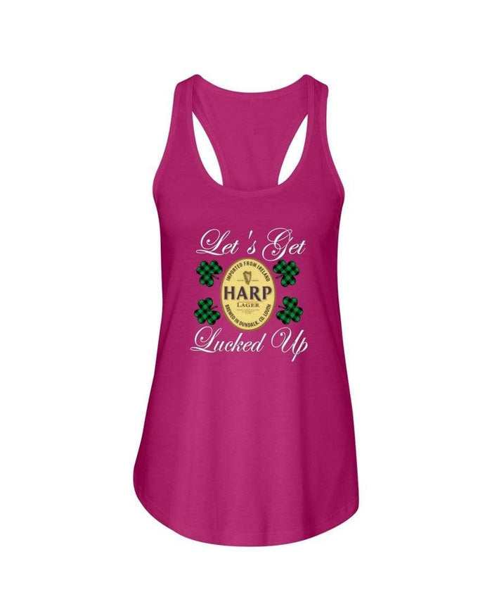 Shirts Raspberry / XS Winey Bitches Co "Let's Get Lucked Up" Harp Wht Lettering Ladies Racerback Tank WineyBitchesCo