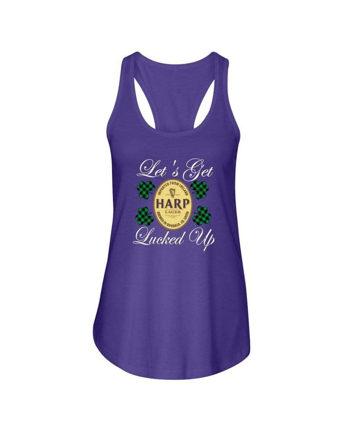 Shirts Purple Rush / XS Winey Bitches Co "Let's Get Lucked Up" Harp Wht Lettering Ladies Racerback Tank WineyBitchesCo
