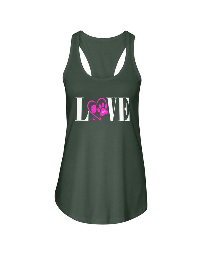 Shirts Military Green / XS Winey Bitches Co "Love" Wht Letters Ladies Racerback Tank WineyBitchesCo