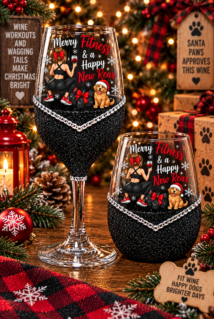 Winey Bitches Co "Merry Fitness and a Happy New Rear" Christmas Holiday Drinkware-Choose your color