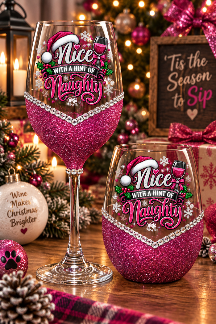 Winey Bitches Co "Nice With A Hint Of Naughty" Holiday Drinkware-Choose your color