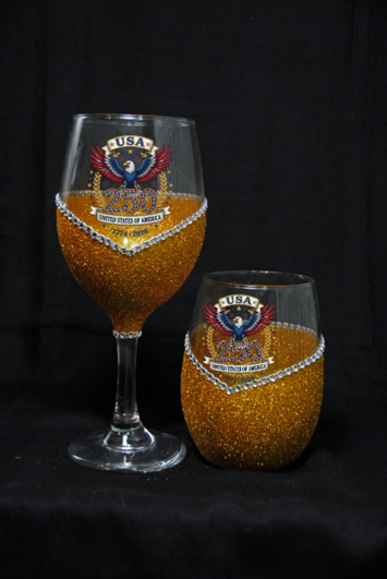 Winey Bitches Co RWB Eagle Gold Band 250 Years Of Freedom Glitter Glasses