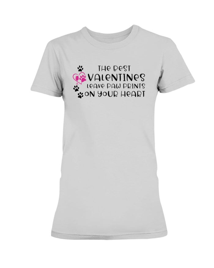 Shirts Ash Grey / S Winey Bitches Co "The Best Valentines Leave Paw Prints On Your Heart" Ladies Missy T-Shirt WineyBitchesCo