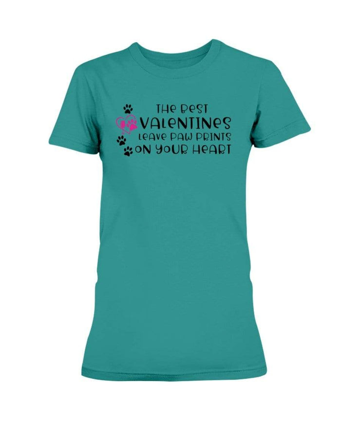 Shirts Antique Jade Dome / S Winey Bitches Co "The Best Valentines Leave Paw Prints On Your Heart" Ladies Missy T-Shirt WineyBitchesCo