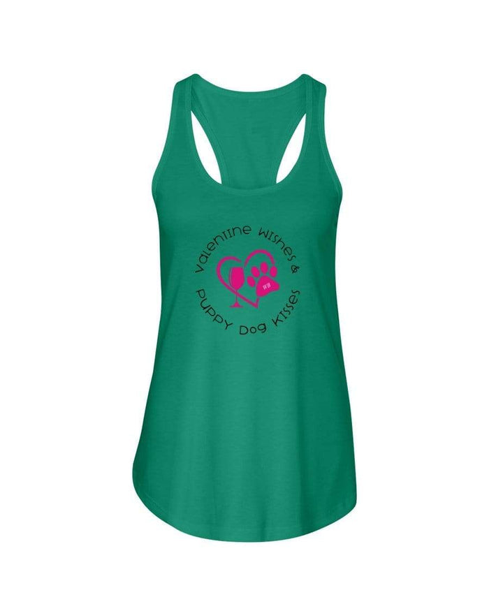 Shirts Kelly Green / XS Winey Bitches Co "Valentine Wishes And Puppy Dog Kisses" (Heart) Ladies Racerback Tank Top* WineyBitchesCo