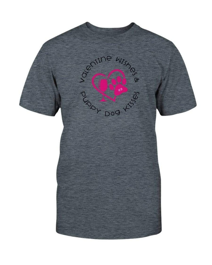 Shirts Dark Heather / S Winey Bitches Co "Valentine Wishes And Puppy Dog Kisses" (Heart) Ultra Cotton T-Shirt WineyBitchesCo